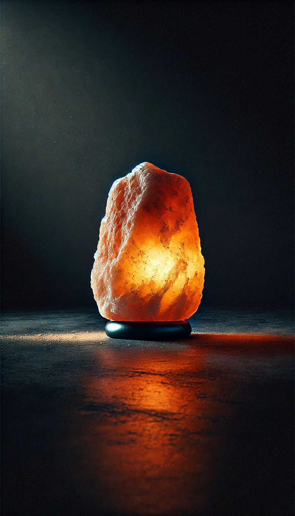 DALL·E 2025-02-16 01.08.49 - A highly realistic portrait image of a natural Himalayan salt lamp with a dark background. The salt lamp has an organic, raw, and unpolished look, glo